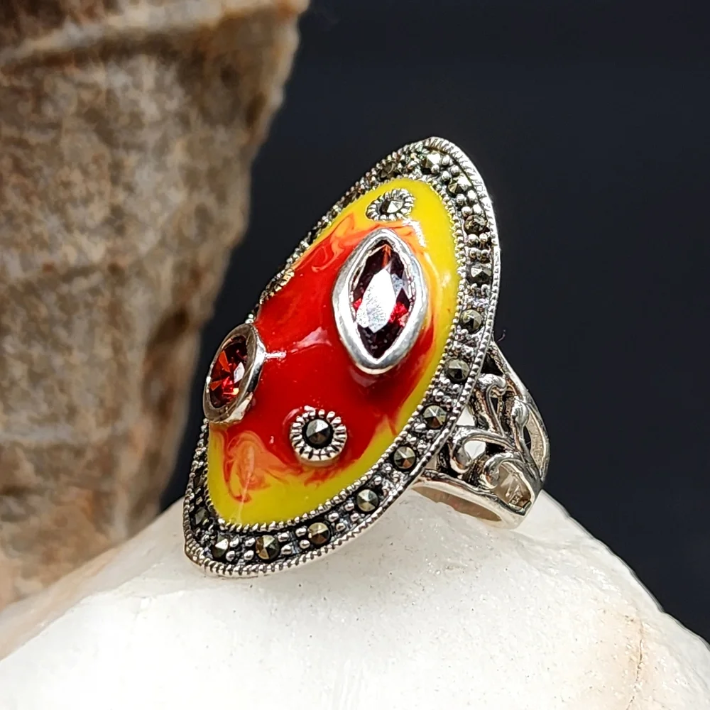 Sterling Silver Ring 925 Pink Spinel/Red Garnet Gem Designer Silversmith